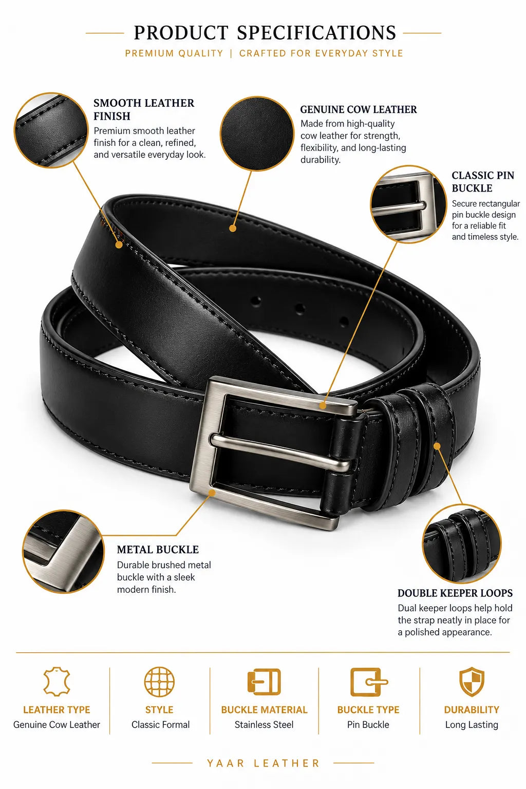 Classic Men Black Leather Belt