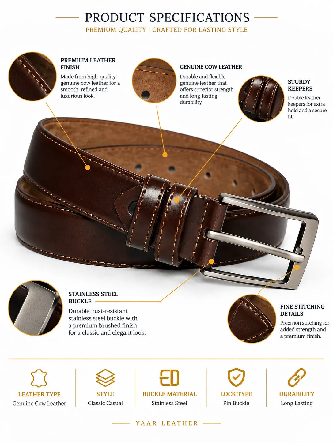Classic Men Brown Leather Belt