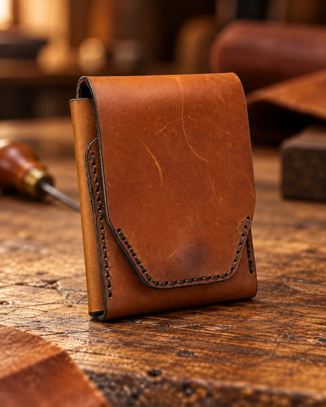 Minimalist Vegetable tanned Hand made Leather wallet