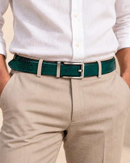 Jade Green Men Crocodile Auto Lock Leather Belt