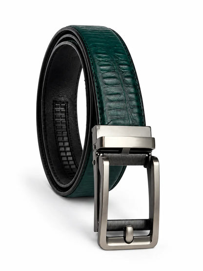Jade Green Men Crocodile Auto Lock Leather Belt