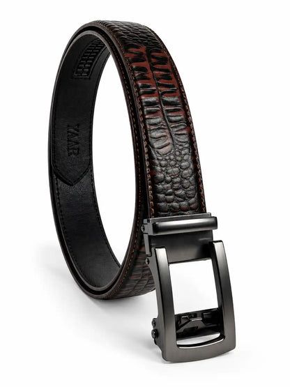 Orange Black Men Crocodile Auto Lock Leather Belt