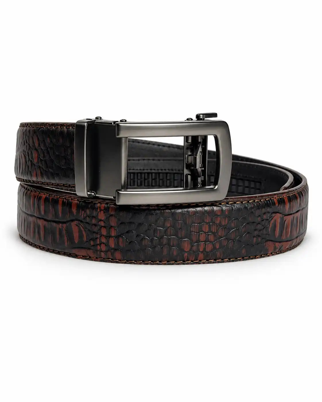 Orange Black Men Crocodile Auto Lock Leather Belt