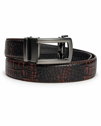 Orange Black Men Crocodile Auto Lock Leather Belt