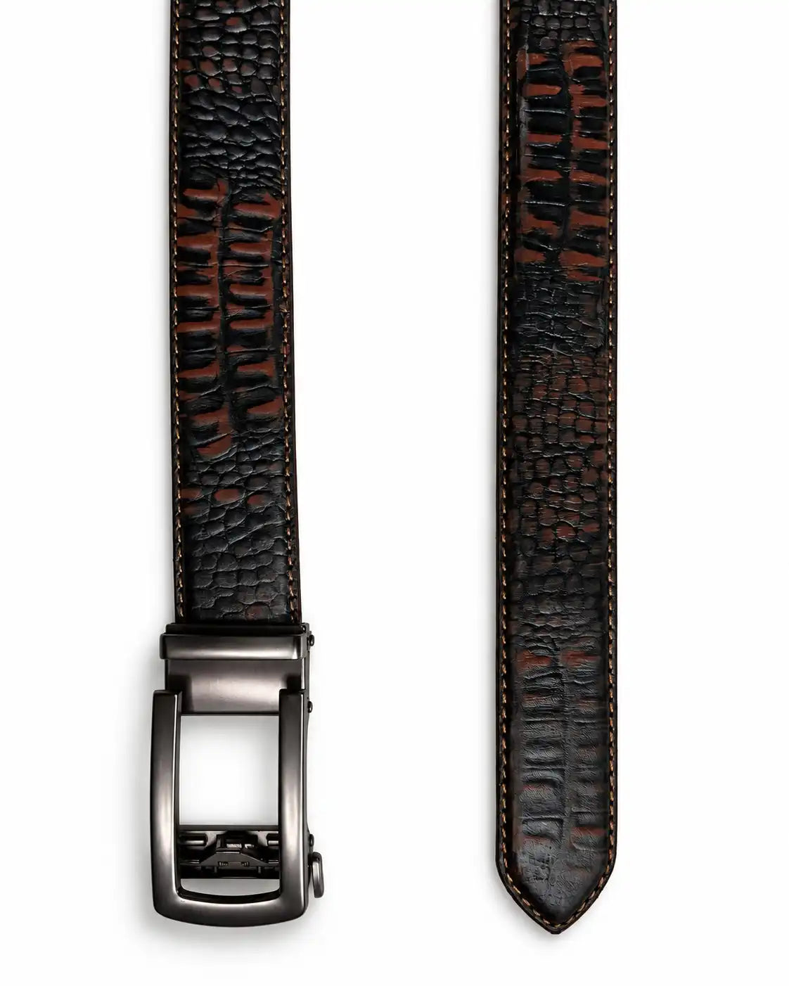 Orange Black Men Crocodile Auto Lock Leather Belt