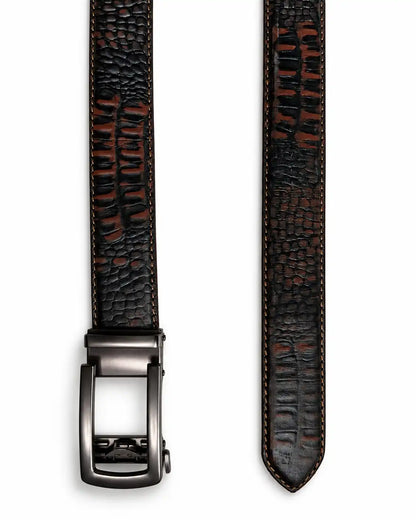Orange Black Men Crocodile Auto Lock Leather Belt
