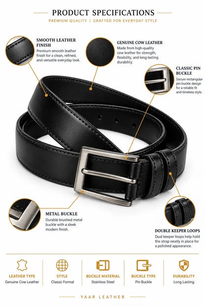 Classic Men Black Leather Belt