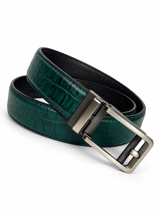 Jade Green Men Crocodile Auto Lock Leather Belt
