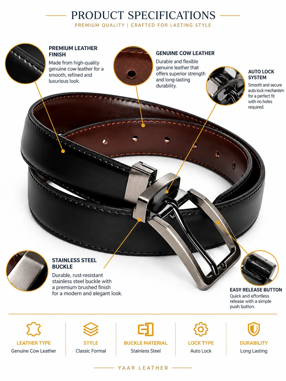 2 in 1 Black and Brown Reversible Men Leaher Belt