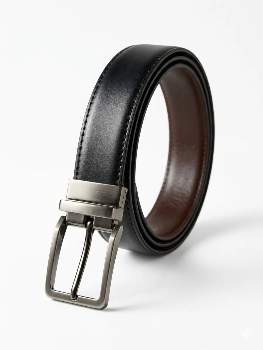 2 in 1 Black and Brown Reversible Men Leaher Belt